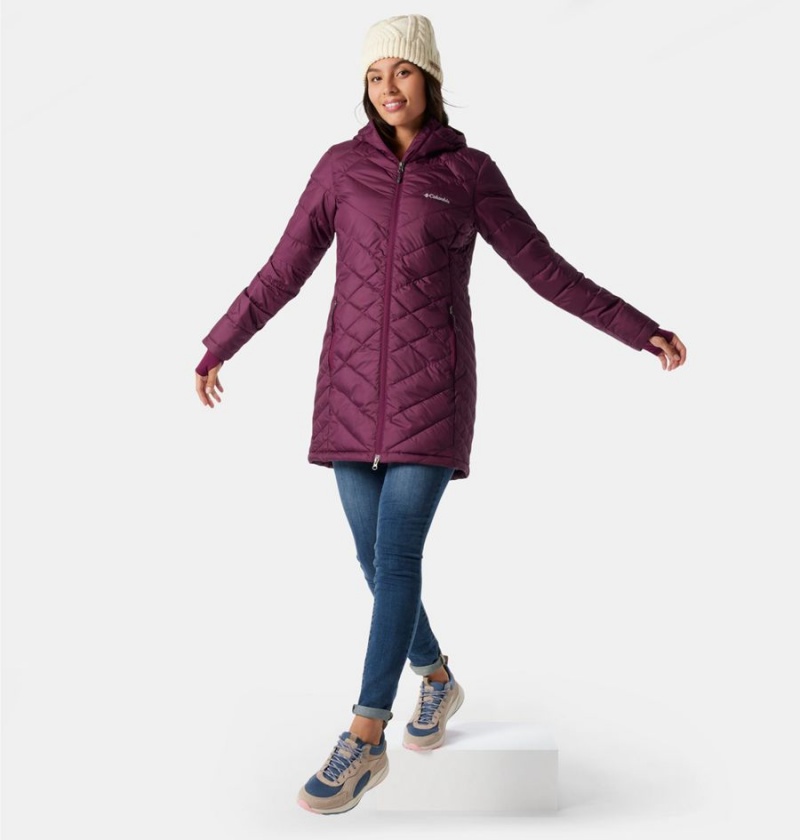 Purple Women's Columbia Heavenly Long Hooded Puffer Jacket | OHXIT-1265