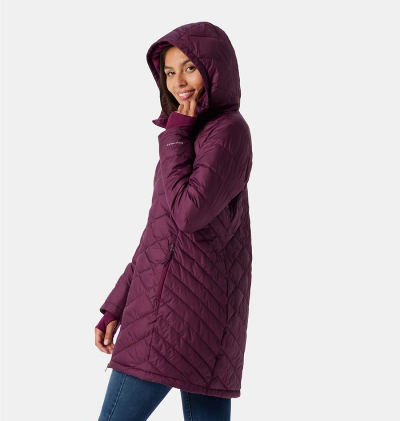 Purple Women's Columbia Heavenly Long Hooded Puffer Jacket | OHXIT-1265