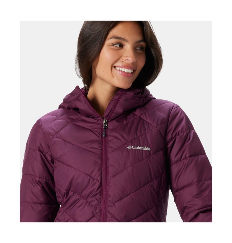 Purple Women's Columbia Heavenly Long Hooded Puffer Jacket | OHXIT-1265