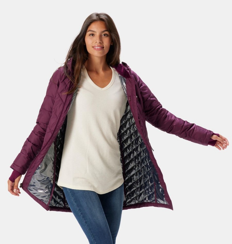 Purple Women's Columbia Heavenly Long Hooded Puffer Jacket | OHXIT-1265