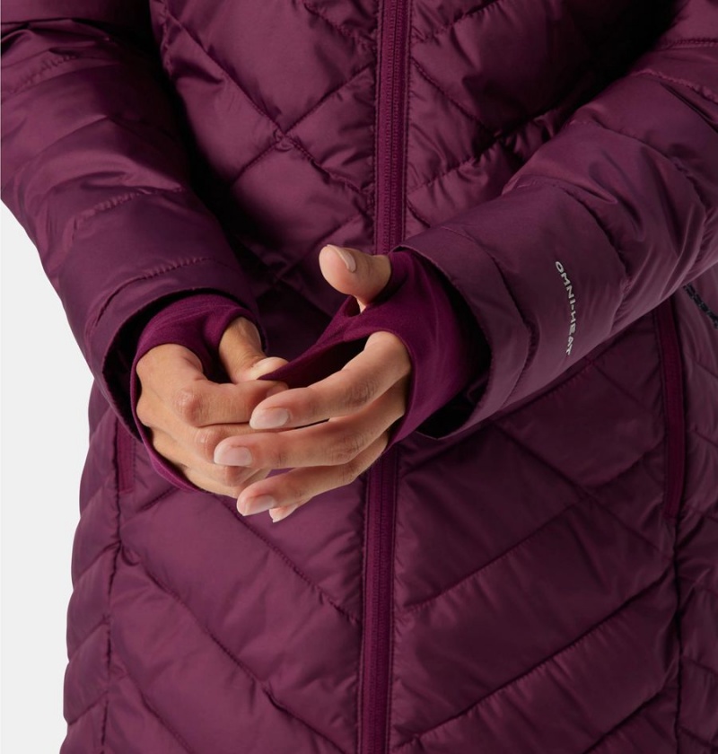 Purple Women's Columbia Heavenly Long Hooded Puffer Jacket | OHXIT-1265