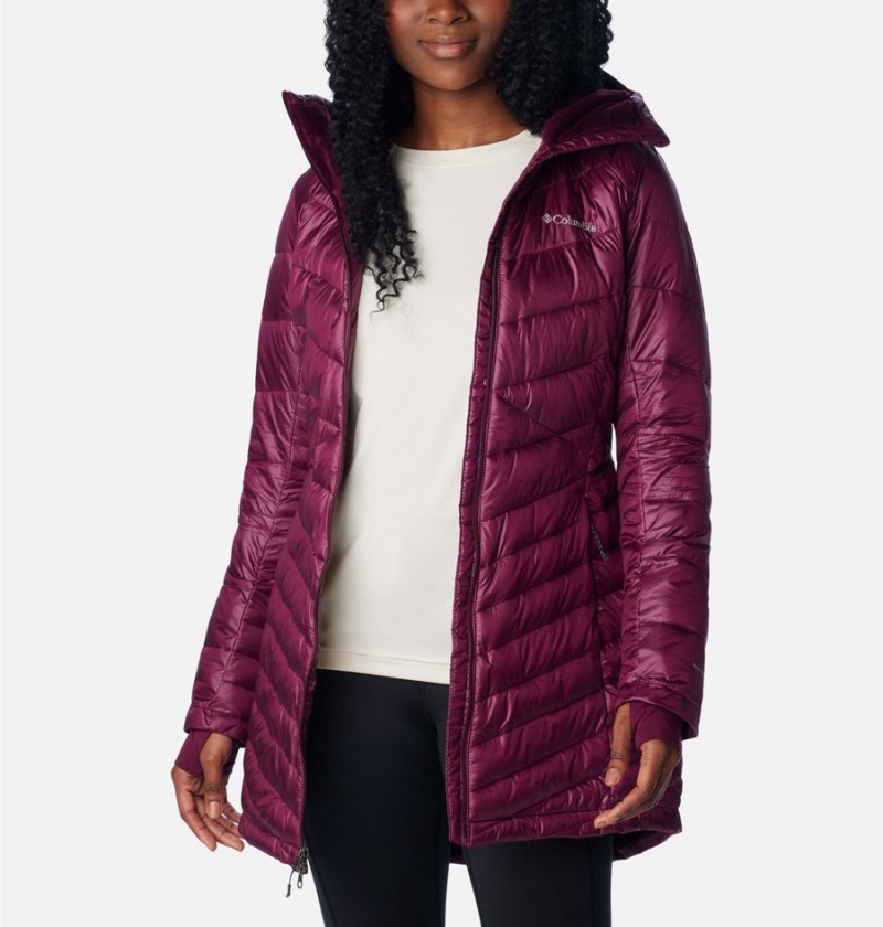 Purple Women's Columbia Joy Peak Mid Insulated Hooded Puffer Jacket | GJDAE-9861