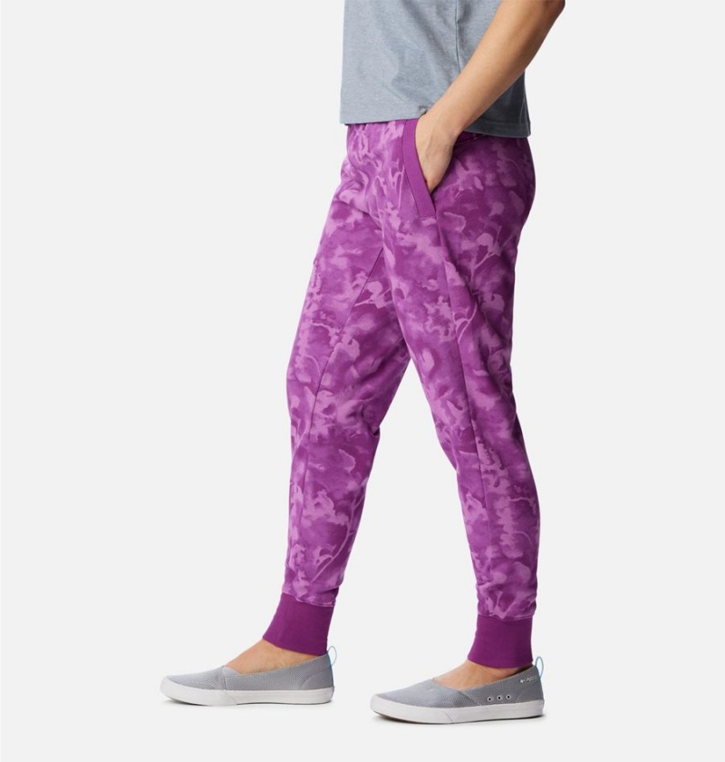 Purple Women's Columbia PFG Slack Water French Terry Joggers Pants | XOCWR-2134