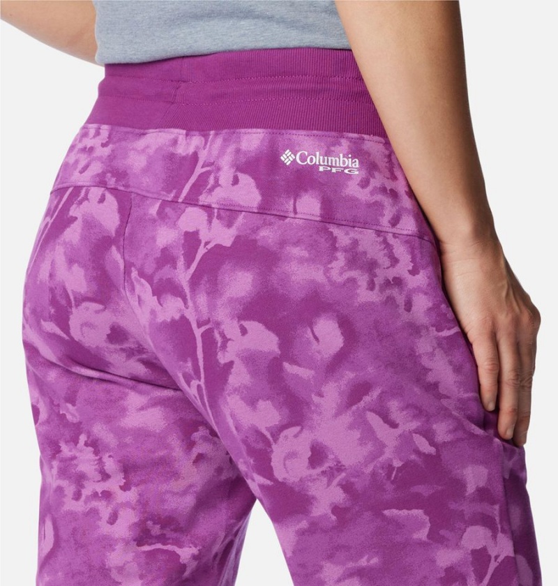 Purple Women's Columbia PFG Slack Water French Terry Joggers Pants | XOCWR-2134