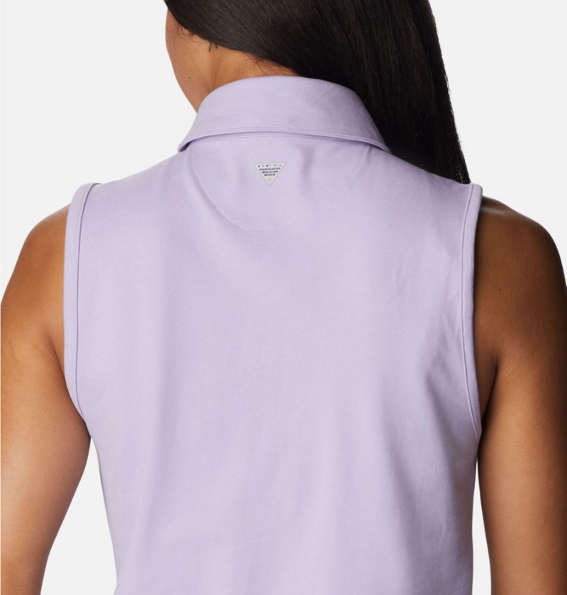 Purple Women's Columbia PFG Sun Drifter Sleeveless Polo Tank Top | KOQFS-1985