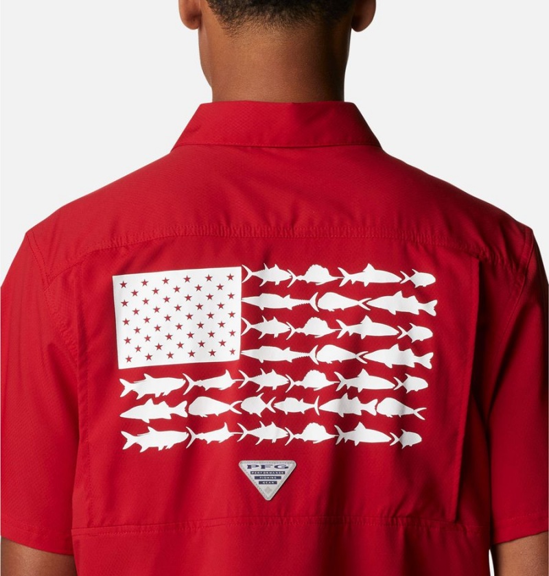 Red Men's Columbia Collegiate PFG Slack Tide Camp - Arkansas Shirt | AZYBJ-5479