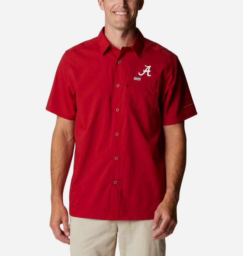 Red Men\'s Columbia Collegiate PFG Slack Tide Camp - Alabama Shirt | DZPQK-1264