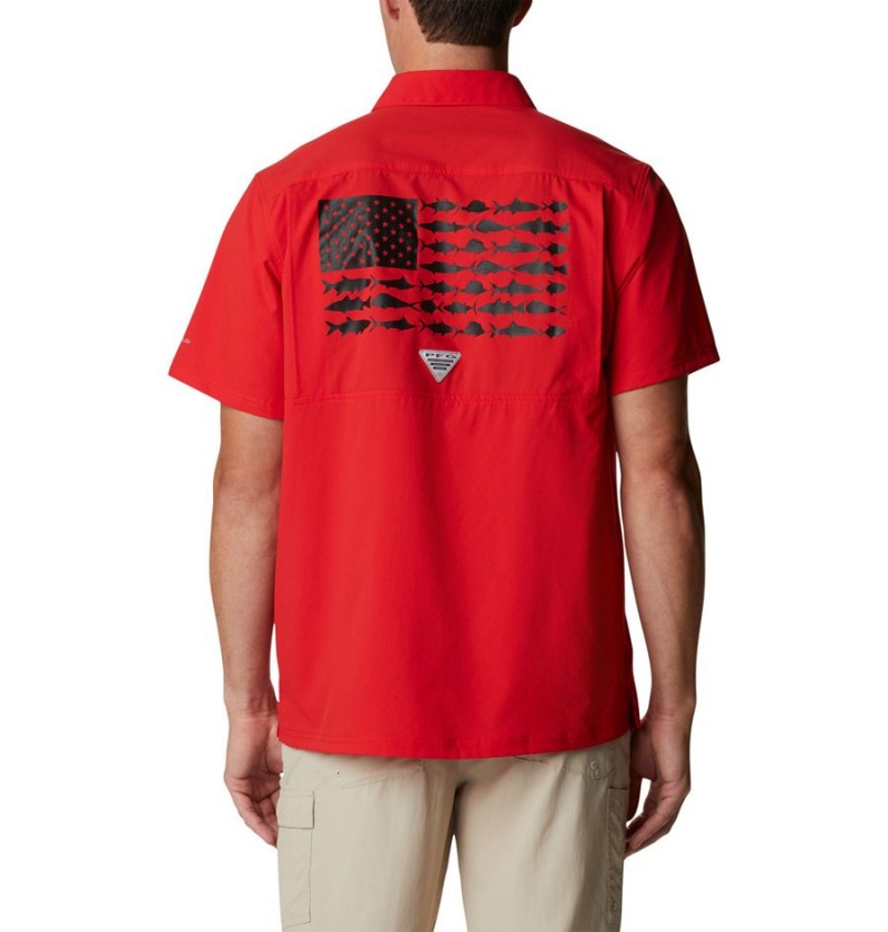 Red Men's Columbia Collegiate PFG Slack Tide Camp - Georgia Shirt | UAYWH-9186