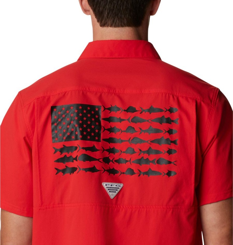 Red Men's Columbia Collegiate PFG Slack Tide Camp - Georgia Shirt | UAYWH-9186