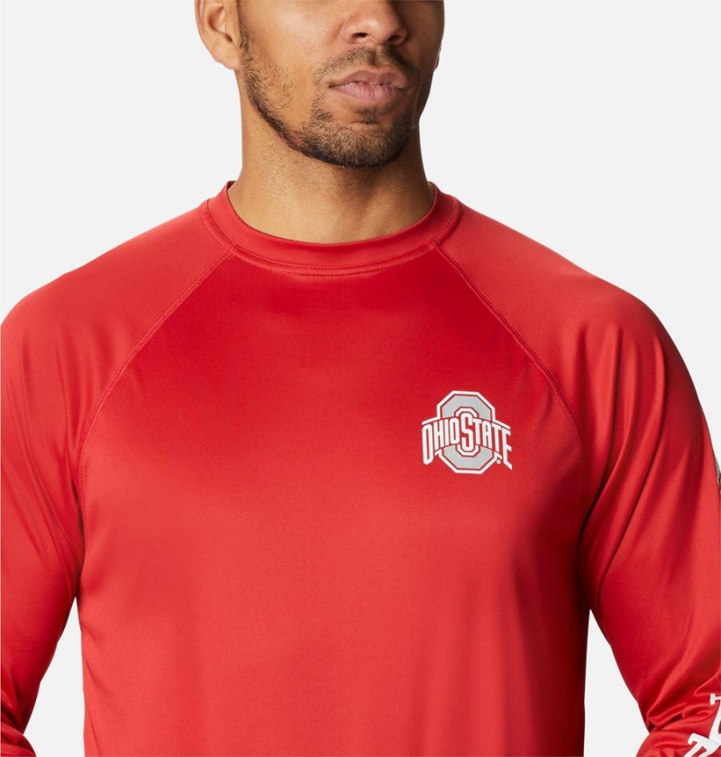 Red Men's Columbia Collegiate PFG Terminal Tackle Long Sleeve - Ohio State T-Shirt | WYHPB-3790