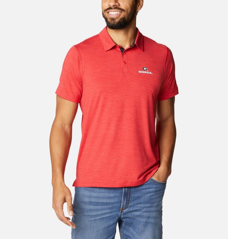 Red Men\'s Columbia Collegiate Tech Trail - Georgia Polo Shirt | DZNJK-8375