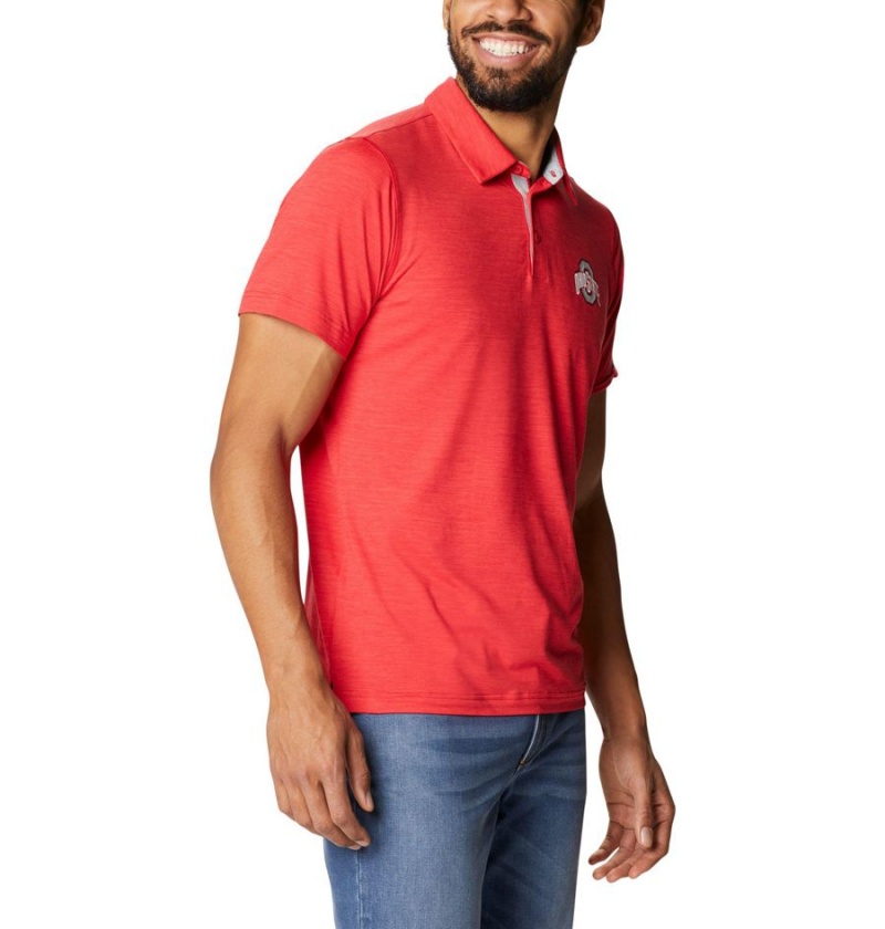 Red Men's Columbia Collegiate Tech Trail - Ohio State Polo Shirt | NXSUW-6803