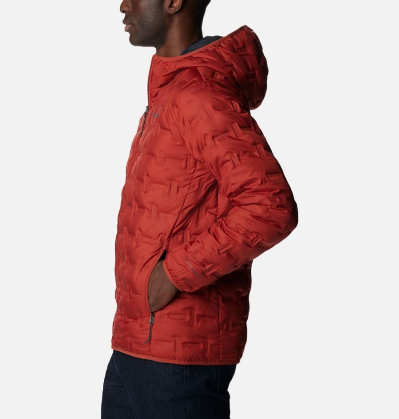 Red Men's Columbia Delta Ridge Hooded Insulated Puffer Jacket | BCIQF-7209