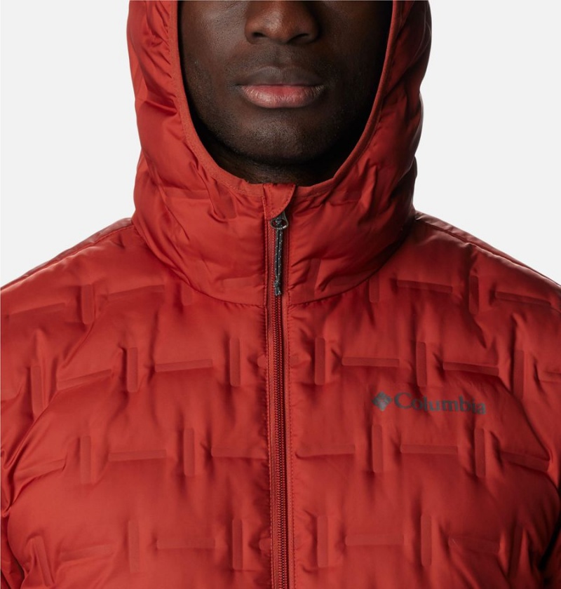 Red Men's Columbia Delta Ridge Hooded Insulated Puffer Jacket | BCIQF-7209