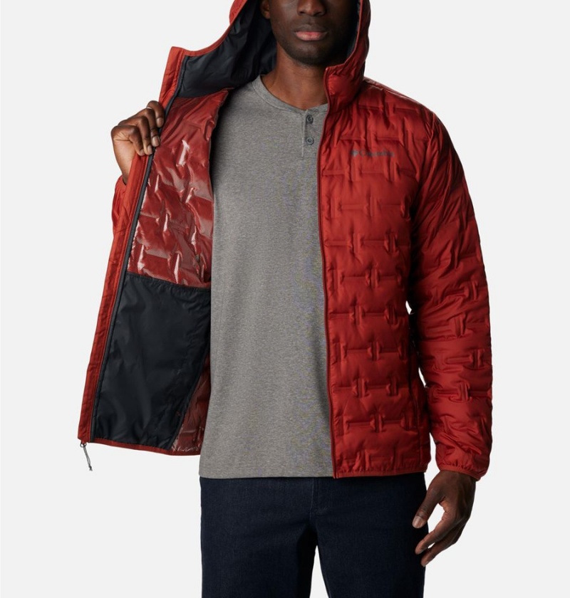 Red Men's Columbia Delta Ridge Hooded Insulated Puffer Jacket | BCIQF-7209