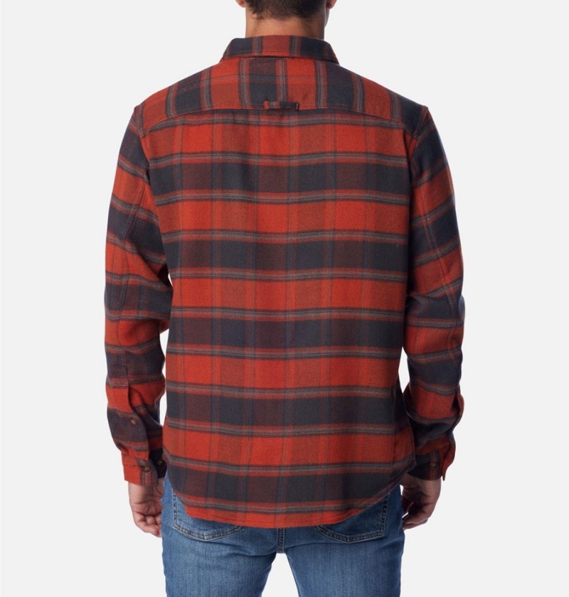 Red Men's Columbia Deschutes River Heavyweight Flannel Shirt | HXOMS-0163