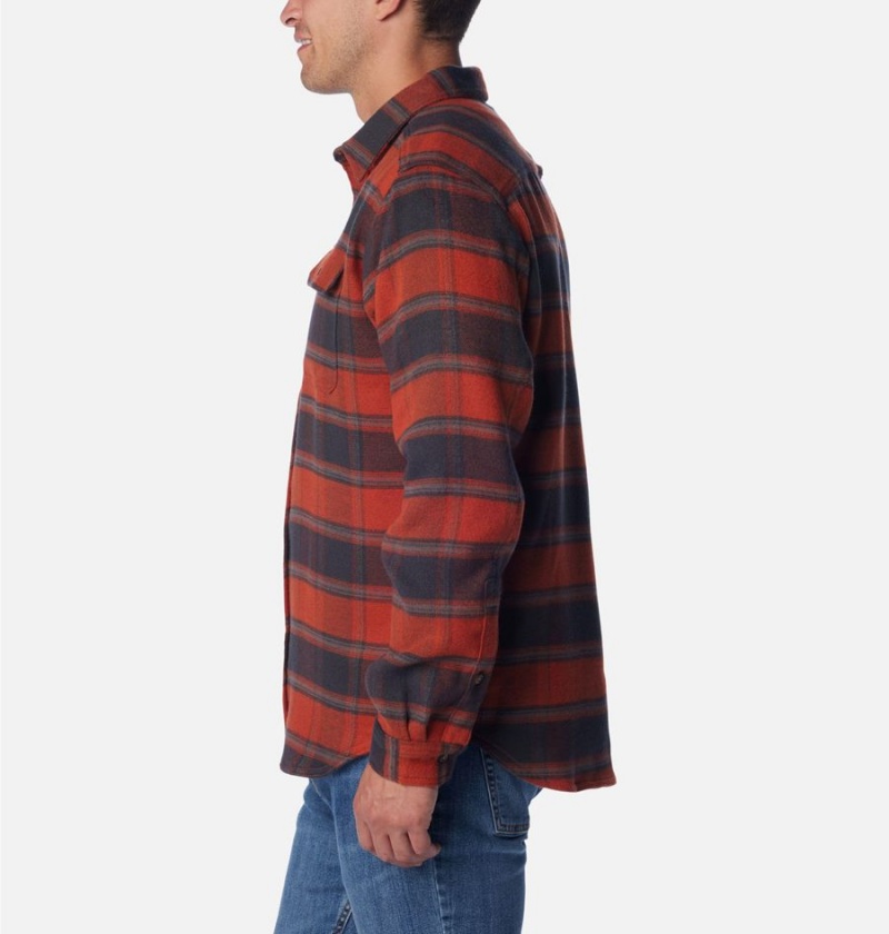 Red Men's Columbia Deschutes River Heavyweight Flannel Shirt | HXOMS-0163