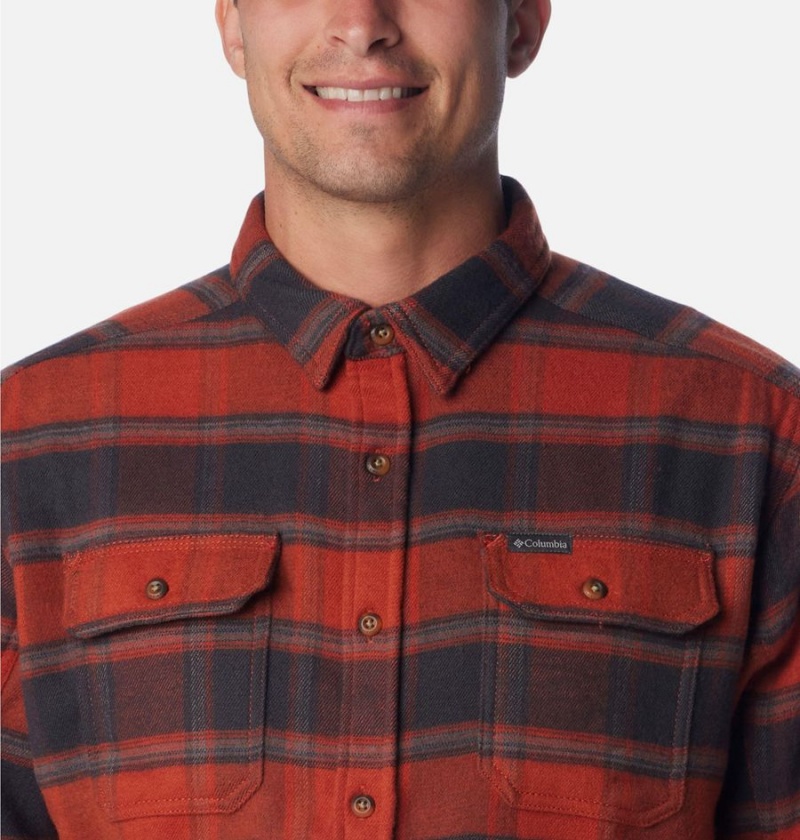 Red Men's Columbia Deschutes River Heavyweight Flannel Shirt | HXOMS-0163