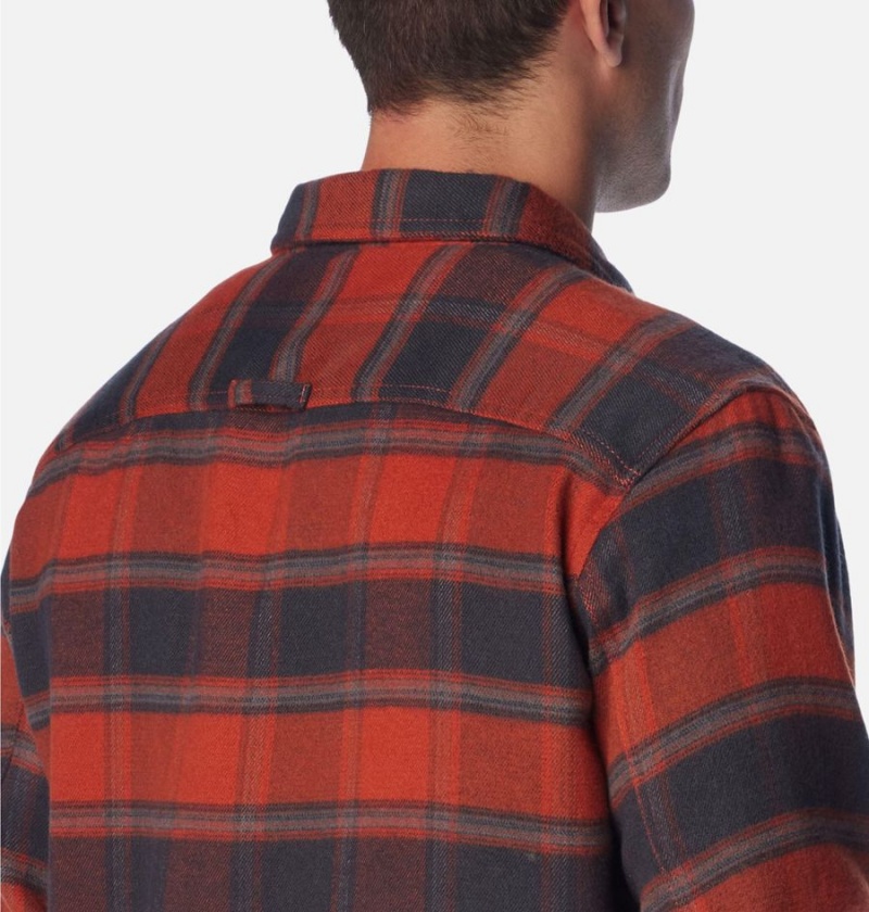 Red Men's Columbia Deschutes River Heavyweight Flannel Shirt | HXOMS-0163