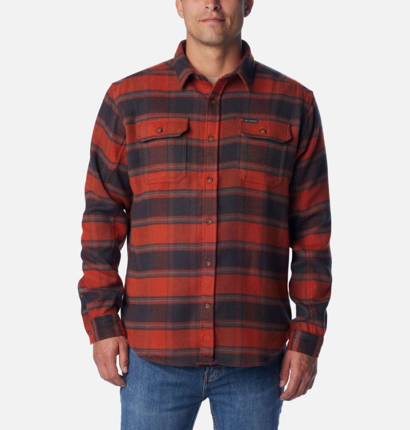 Red Men\'s Columbia Deschutes River Heavyweight Flannel Shirt | HXOMS-0163