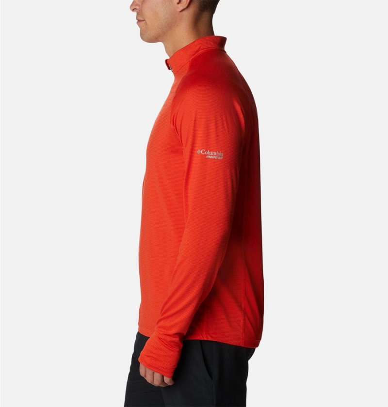 Red Men's Columbia Endless Trail Half Zip Mesh Long Sleeve T-Shirt | UBDKV-2635