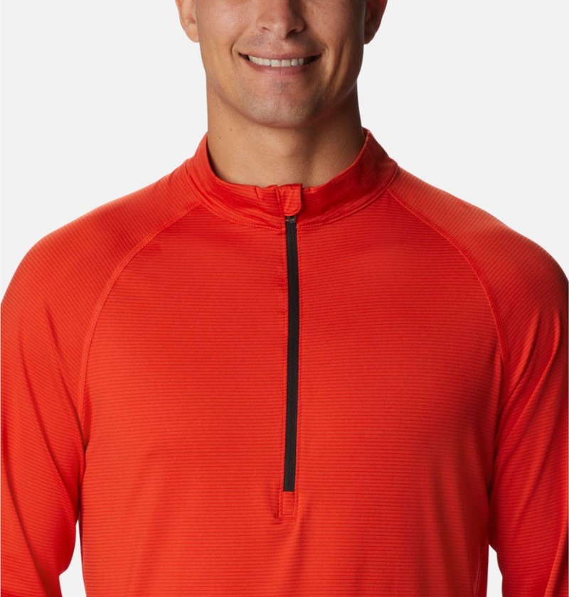 Red Men's Columbia Endless Trail Half Zip Mesh Long Sleeve T-Shirt | UBDKV-2635