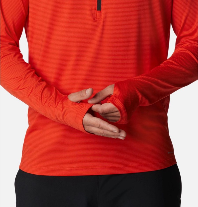 Red Men's Columbia Endless Trail Half Zip Mesh Long Sleeve T-Shirt | UBDKV-2635