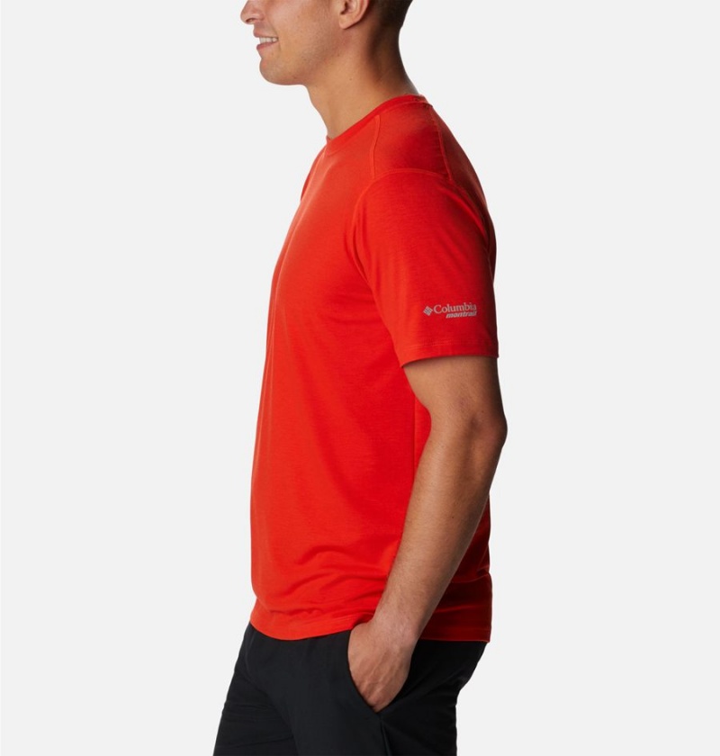 Red Men's Columbia Endless Trail Running Tech T-Shirt | DWCVX-2638