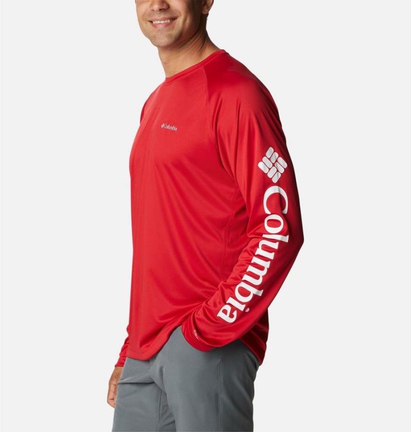 Red Men's Columbia Fork Stream Long Sleeve T-Shirt | SQZGP-4569