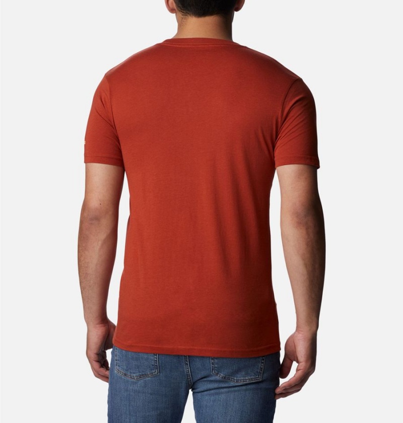 Red Men's Columbia NP Yellowstone Graphic T-Shirt | IBVJX-6185