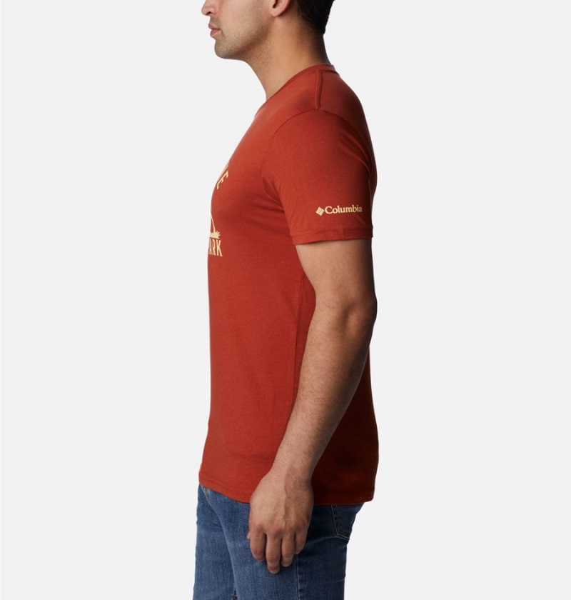 Red Men's Columbia NP Yellowstone Graphic T-Shirt | IBVJX-6185