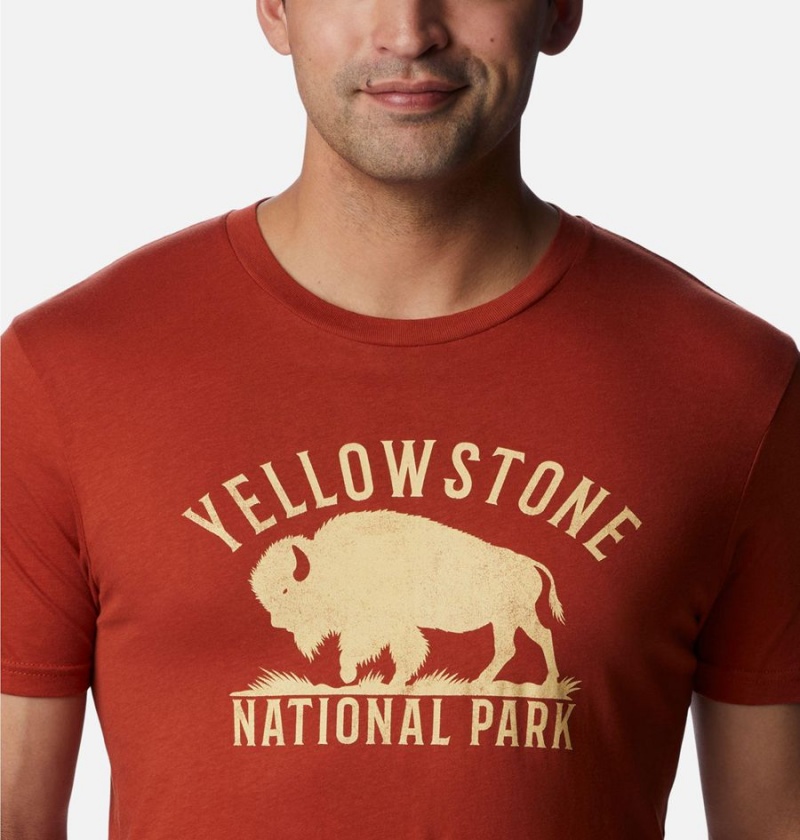 Red Men's Columbia NP Yellowstone Graphic T-Shirt | IBVJX-6185