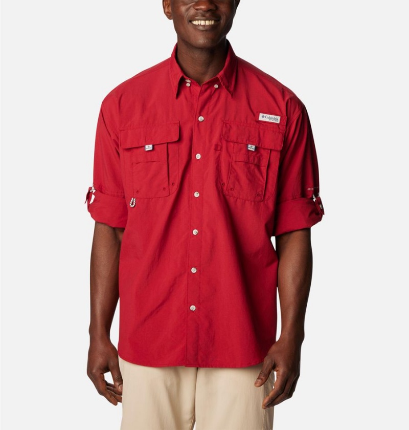 Red Men's Columbia PFG Bahama II Long Sleeve Shirt | NGXOM-0536