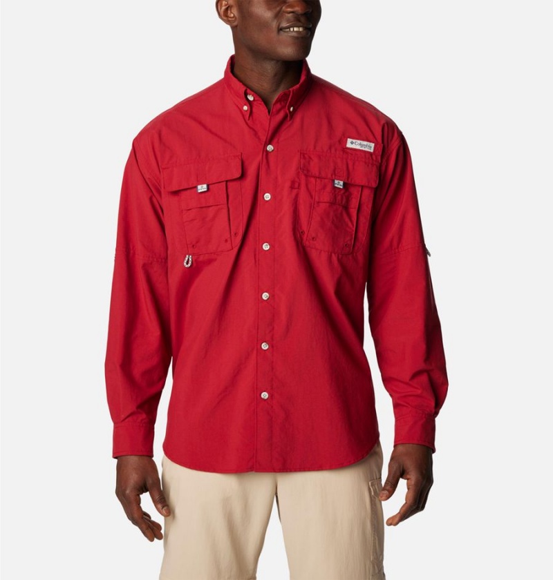 Red Men\'s Columbia PFG Bahama II Long Sleeve Shirt | NGXOM-0536