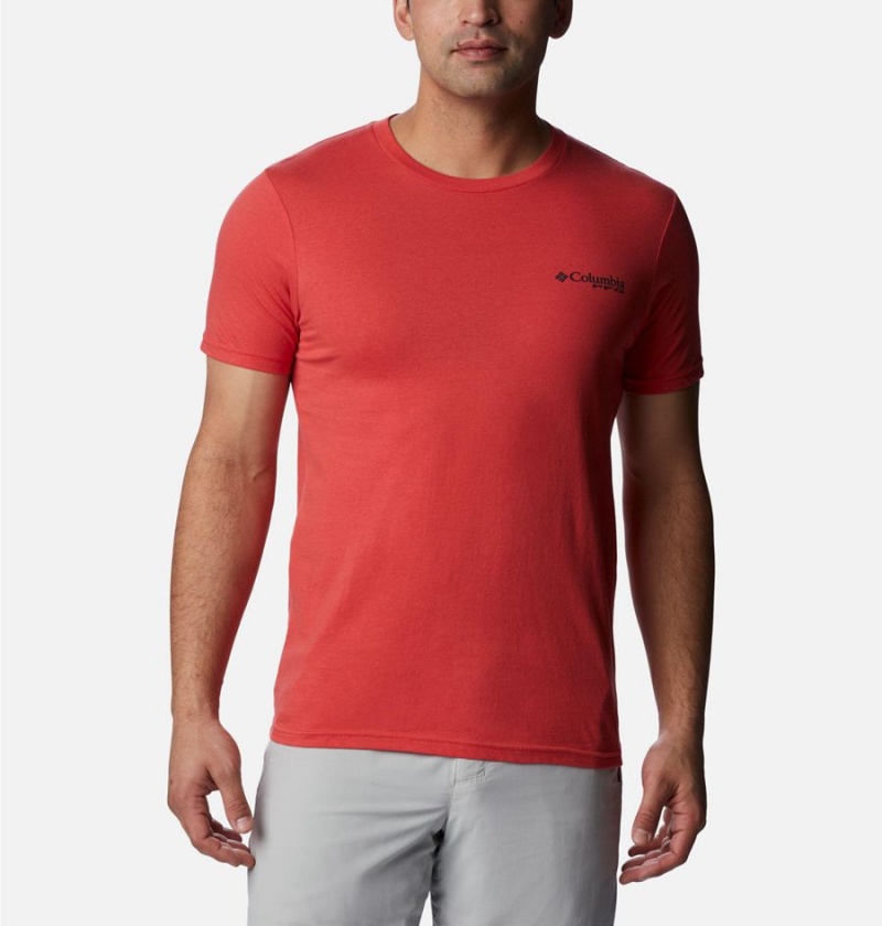 Red Men's Columbia PFG Gharet Graphic T-Shirt | CEZLR-4703