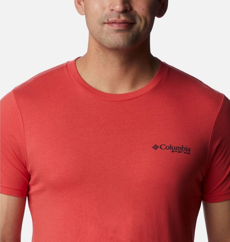 Red Men's Columbia PFG Gharet Graphic T-Shirt | CEZLR-4703