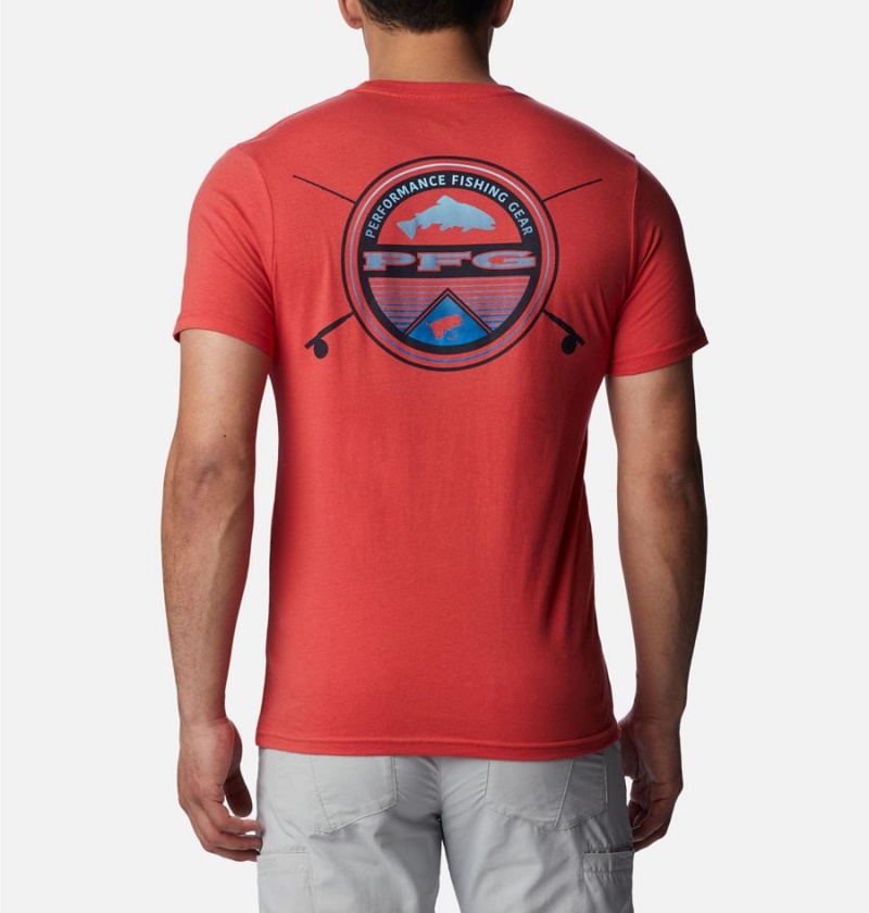 Red Men\'s Columbia PFG Gharet Graphic T-Shirt | CEZLR-4703