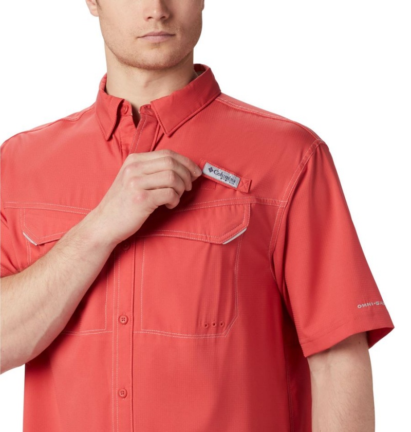 Red Men's Columbia PFG Low Drag Offshore Short Sleeve Shirt | YFODL-8072