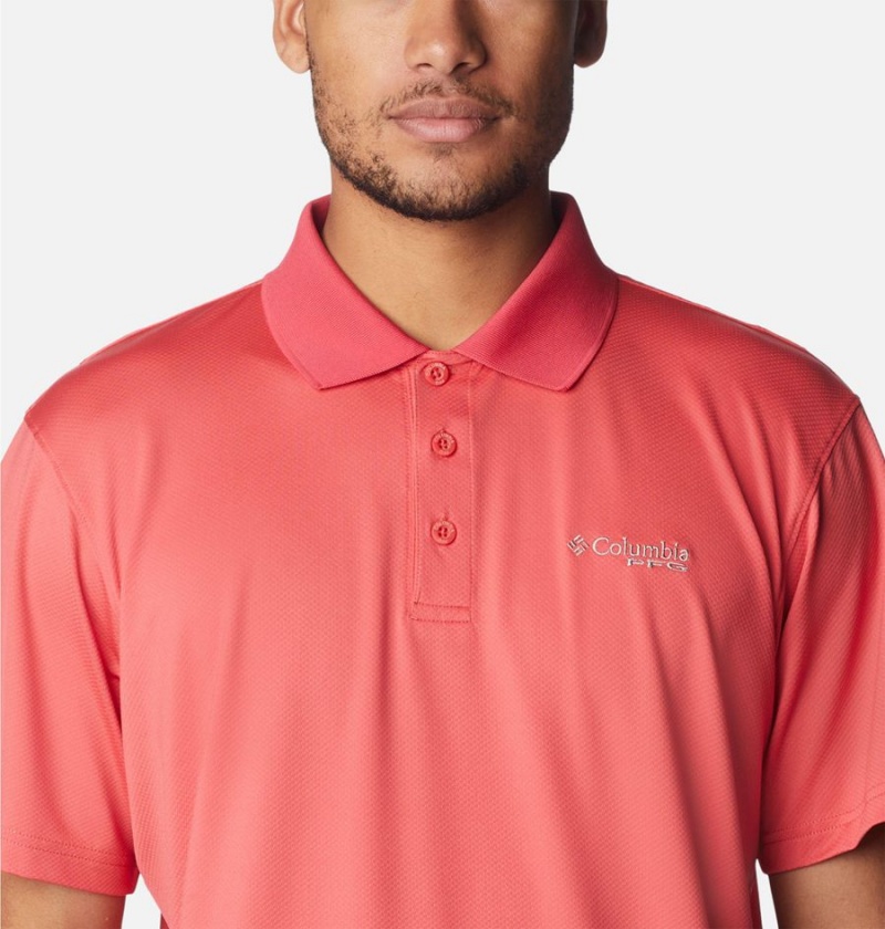 Red Men's Columbia PFG Skiff Cast Polo Shirt | ZVMNB-1593