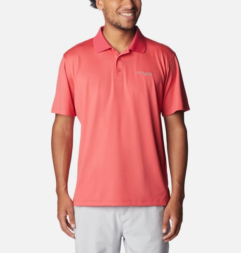 Red Men\'s Columbia PFG Skiff Cast Polo Shirt | ZVMNB-1593