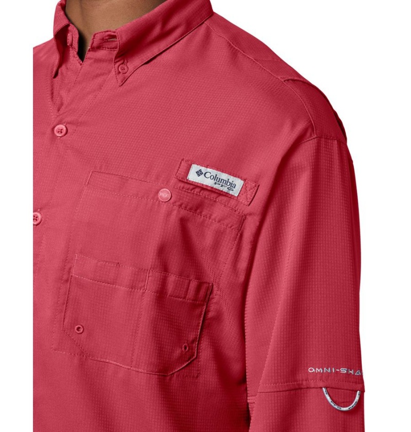 Red Men's Columbia PFG Tamiami II Long Sleeve Shirt | JHQEW-0416