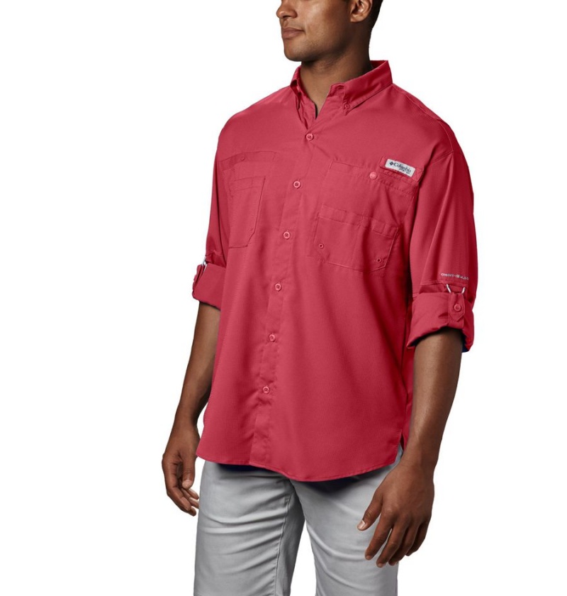 Red Men's Columbia PFG Tamiami II Long Sleeve Shirt | JHQEW-0416