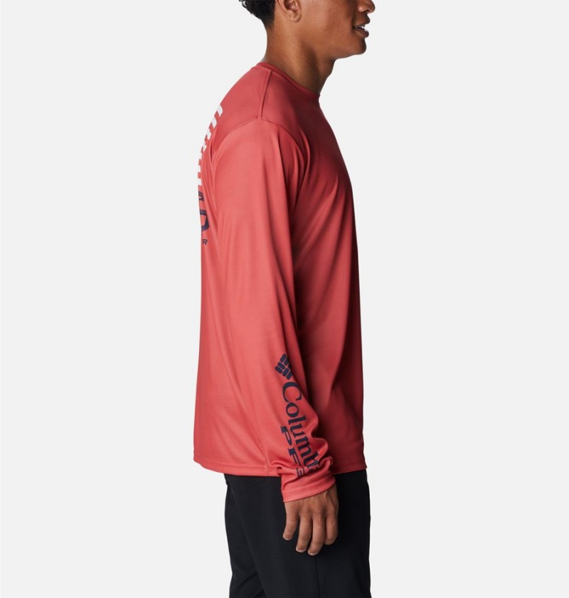 Red Men's Columbia PFG Terminal Tackle Fish Star Long Sleeve T-Shirt | DZOEK-6937