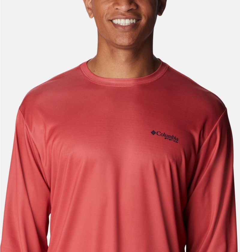 Red Men's Columbia PFG Terminal Tackle Fish Star Long Sleeve T-Shirt | DZOEK-6937