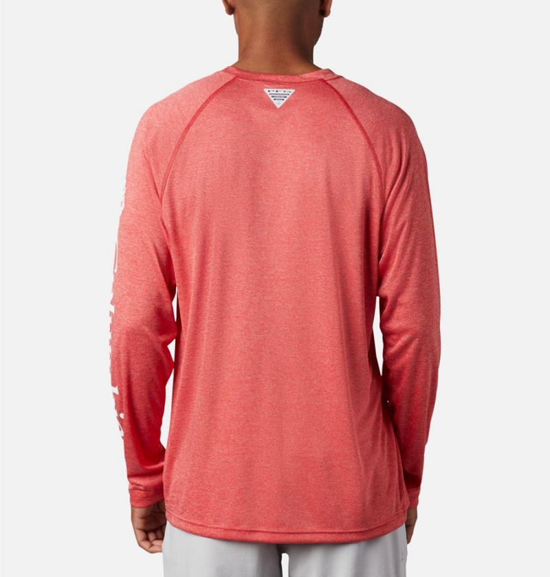 Red Men's Columbia PFG Terminal Tackle Heather Long Sleeve T-Shirt | IPFCD-7281