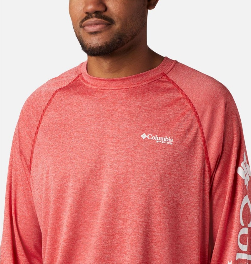 Red Men's Columbia PFG Terminal Tackle Heather Long Sleeve T-Shirt | IPFCD-7281