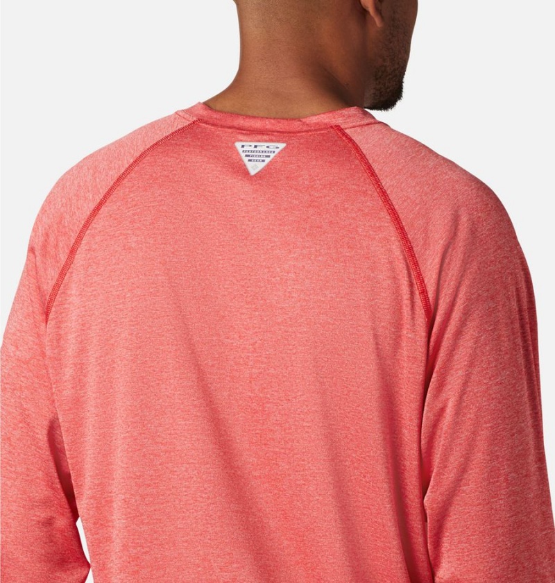 Red Men's Columbia PFG Terminal Tackle Heather Long Sleeve T-Shirt | IPFCD-7281