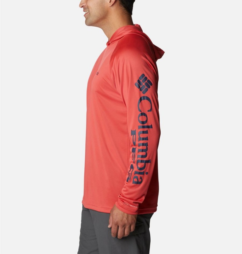 Red Men's Columbia PFG Terminal Tackle Hoodie | FDKXH-4963