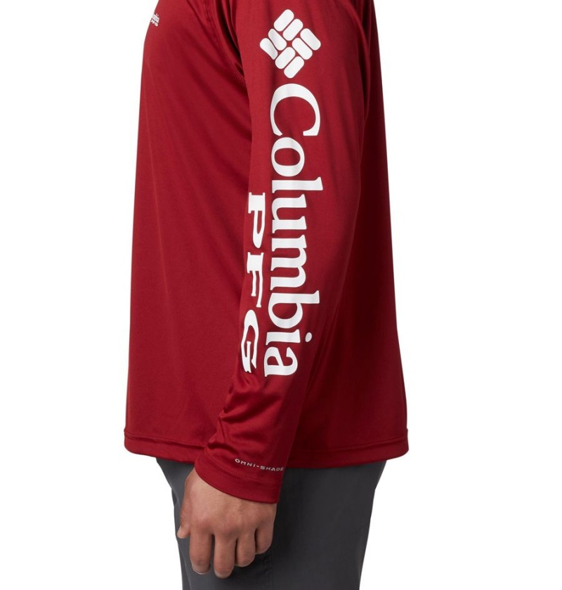 Red Men's Columbia PFG Terminal Tackle Long Sleeve T-Shirt | PYTIC-6537