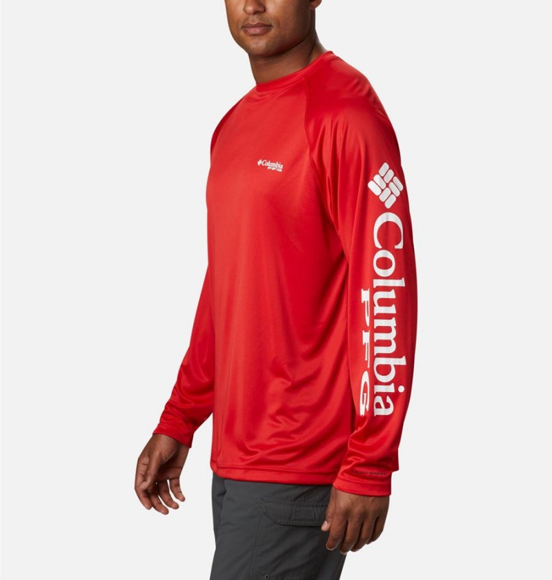 Red Men's Columbia PFG Terminal Tackle Long Sleeve T-Shirt | DFVWI-9437